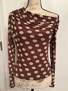 AFRM Brown Top with Cream Polka Dots